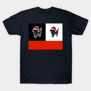 Santa Christmas Dogs on Red White and Black T-Shirt